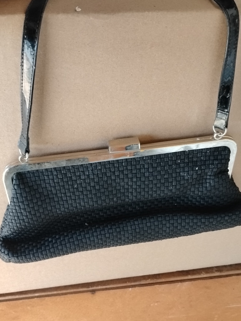 Black Woven Evening Clutch Handbag